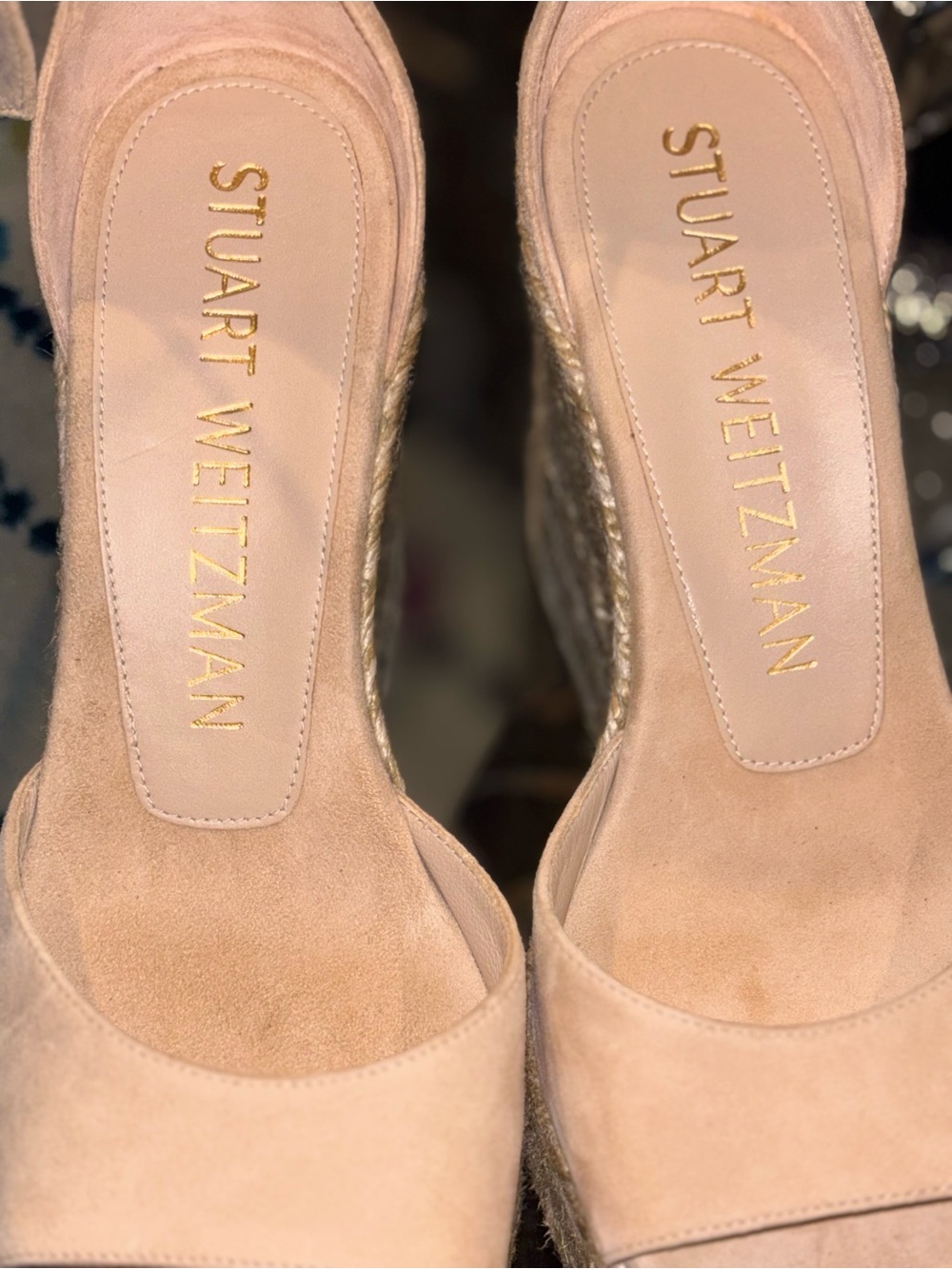 Stuart Weitzman Blush Pink Suede Espadrille Wedge Sandals - Picture 6 of 7